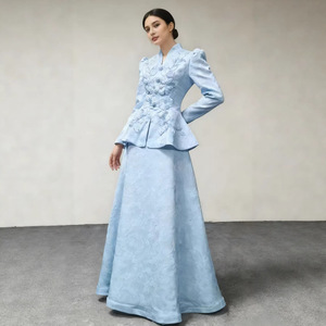 Conjunto de Vestido de <span class=keywords><strong>Dos</strong></span> <span class=keywords><strong>Piezas</strong></span> Bordado de Manga Larga, Elegante, para Invitadas de Boda, Fiesta Formal, Vestido de Noche con Cuentas Florales para Mujer - Product Image 1