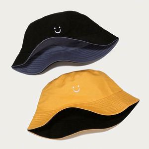 Wholesale Smile Face Unisex Cotton Custom 3D Embroidery Logo <b>Reversible</b> <b>Bucket</b> <b>Hat</b> for Casual Cycling - Product Image 3