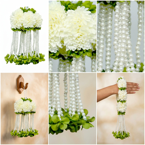 Guirlande florale artificielle blanche avec perles suspendues, collier décoratif pour mariage, festival, temple, décoration d'événements - Product Image 5