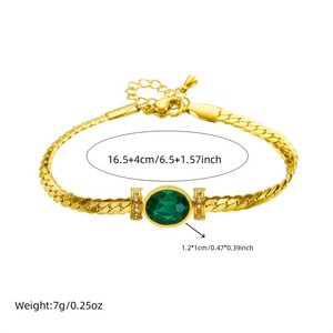 Vintage Emerald Oval <b>Bracelet</b> <b>Set</b> Gold Tone Crystal Rhinestone Woven Chain Women's Jewelry Everyday Wear - Product Image 4