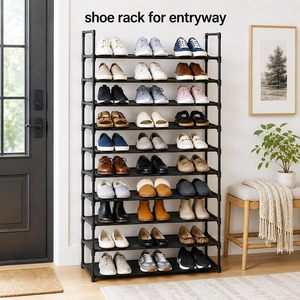 Metal Frame 10-tier <b>Shoe</b> Rack Space-Saving <b>Shoe</b> Storage Organizer Non-Woven Fabric Stackable <b>Shoe</b> Shelf - Product Image 5