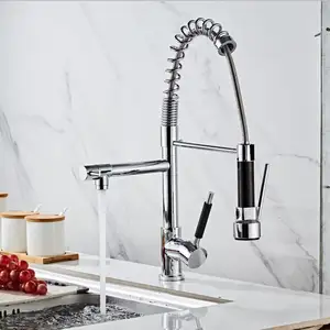 Venda Direta da Fábrica Latão Quente e Frio Mixer Tap Kitchen Sink Faucet com Pulverizador Estendido