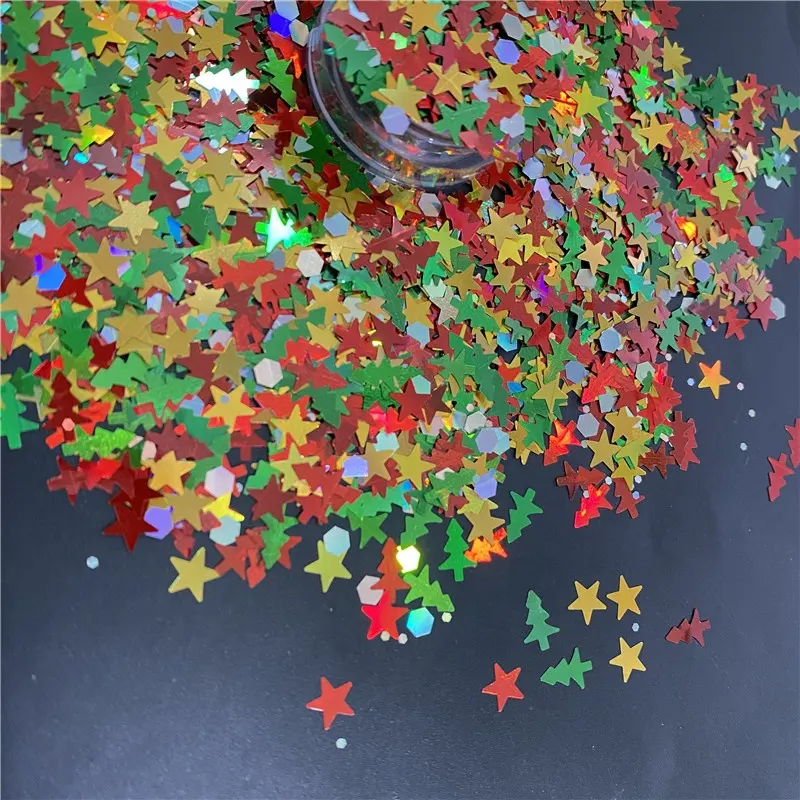 Kmglitter atacado da fábrica em massa estrela floco de neve hexágono forma de árvore de natal lantejoulas decoração de natal