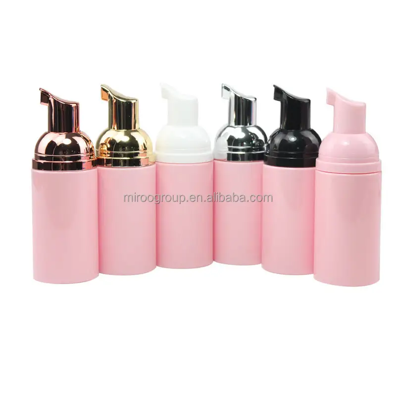 Refillable Package Lashes Cleanser Shampoo Container 60ml PET Pink Cleansing Foam Soap Dispenser Bottle with Gold Pump