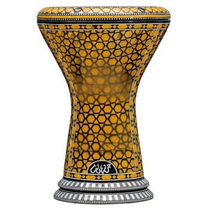 Authentique tambour à main égyptien Gawharet El Fan en aluminium jaune en forme de nid d'abeille hexagonal fait à la main 23 cm - Product Image 1