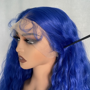 X-TRESS <span class=keywords><strong>blu</strong></span> 34 pollici lunghi senza capelli sintetici parte trasparente in pizzo svizzero davanti parrucche ondulate 13x4 parrucche frontali con onde d'acqua - Product Image 5