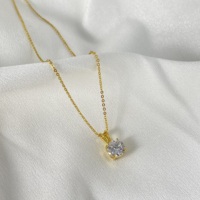 Collar Personalizado con Piedra de Nacimiento, Solitario, de Latón Chapado en Oro de 18K, con Circonita Cúbica Redonda Multicolor, Colgante Personalizable para Mujer