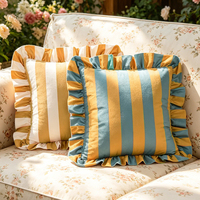 Housse de coussin en polaire polyester style américain, motif rayé personnalisé, avec bord festonné, vente en gros