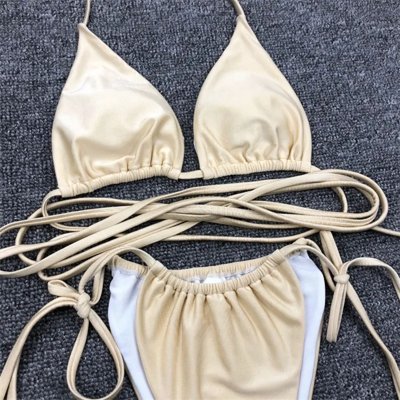 Conjunto de biquíni sensual, super micro, bandagem sólida, fio dental, biquíni sensual