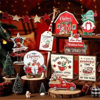 Ensemble de décorations de Noël en bois pour plateau à étages style ferme, ornement de table rustique avec gnome et maison de camion pour fêtes à la maison