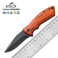 Couteau de poche pliant en acier 3Cr13MoV, très vendu, avec manche en bois naturel et lame dentelée pour le camping, EDC, vente en gros, OEM, ODM
