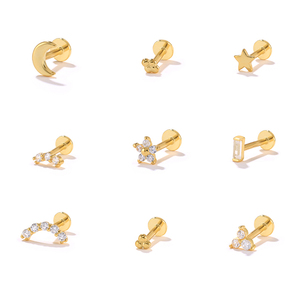 Boucles d'oreilles clous en argent sterling 925 plaqué or pour femme, bijoux de mode pour piercing tragus, hélix, cartilage, daith - Product Image 2