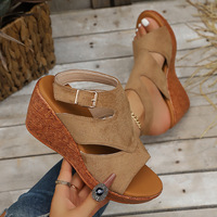 Sandales compensées d'été 2026 style européen et américain, à plateforme, bout ouvert, talon très haut, chaussures de mode pour femmes de petite taille