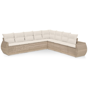 Ensemble de canapés de jardin en rotin beige, 10 places et plus, mobilier d'extérieur au design contemporain, pieds réglables - Product Image 1