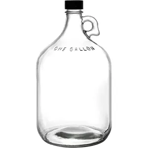 1 Gallon Glass Jugs, 128 OZ Large Fermenting Jug with Seal Lid, Wine Growler Carboy Bottle with Handle for Juice, Milk, Water,