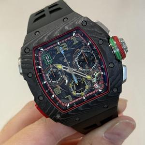 Montre-bracelet mécanique homme Sport Tonneau en fibre de carbone, chronographe ajouré, calendrier lumineux, automatique, pour la course et le quotidien - Product Image 1