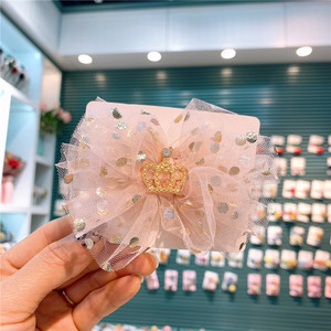Korean style children's mesh <b>bow</b> hair <b>clip</b>, girl's elegant crown hair <b>clip</b>, side bangs <b>clip</b>, floral hair accessory - Product Image 2