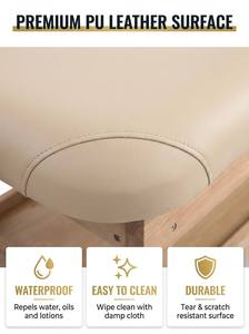 Table de massage en bois de hêtre massif avec revêtement en cuir PU, hauteur réglable, lit de soin <span class=keywords><strong>spa</strong></span> avec étagère de rangement pour hôtel, salon et salle de sport - Product Image 6