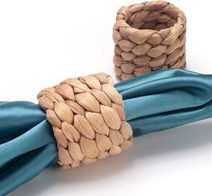 수제 물히아신스 보헤미안 냅킨 링, 크리스마스 테이블 장식용 빈티지 농가풍 라탄 냅킨 링 - Product Image 5