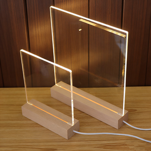 Lampe de nuit en acrylique avec base LED en bois de hêtre, support de lampe, tableau de messages, artisanat, lampe en bois USB, décoration moderne pour la maison - Product Image 6