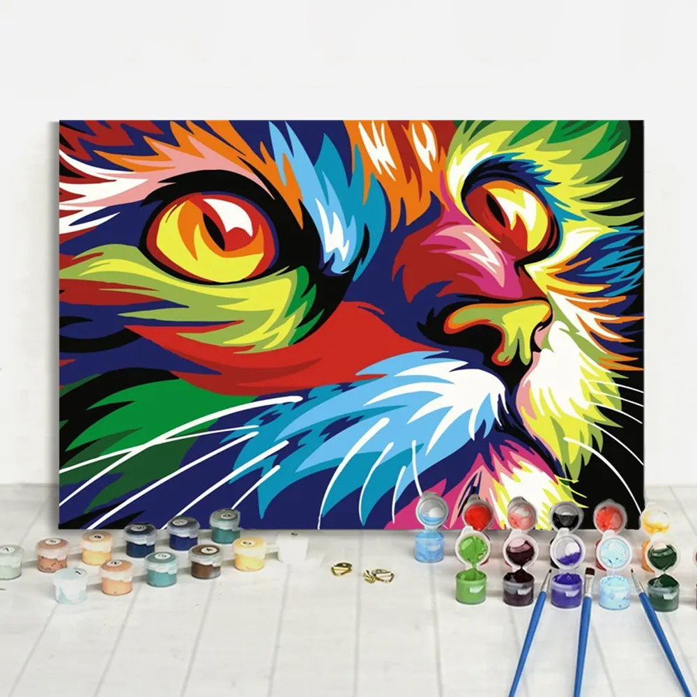 זרוק משלוח 40x50cm מופשט צבעוני חתול מותאם אישית תמונה Diy ציור על ידי מספר בעלי החיים ערכות