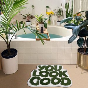 You Look Good Green Faux Cashmere <b>Bath</b> Mat Novelty Shape Non Slip Absorbent Floor Rug For Bathroom Bedroom - Product Image 4