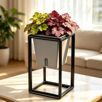 Pot de fleurs auto-arrosant en plastique transparent de style nordique avec support surélevé et réservoir visible pour plantes d'intérieur