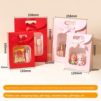 Sacs cadeaux découpés avec fenêtre, ruban et nœud, en papier laminé rose et rouge, style Instagram, sacs fourre-tout pour cadeaux et cosmétiques, vente en gros