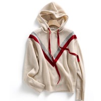 Ensemble de survêtement en cachemire tricoté pour femmes, pull à capuche à rayures chevron, pantalon large, ensemble deux pièces, tenue décontractée en tricot pour femmes