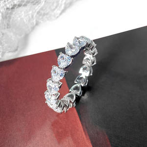 INS cincin bertatahkan zirkonia kubik hati merah muda wanita, cincin es keluar modis Eropa dan Amerika - Product Image 6