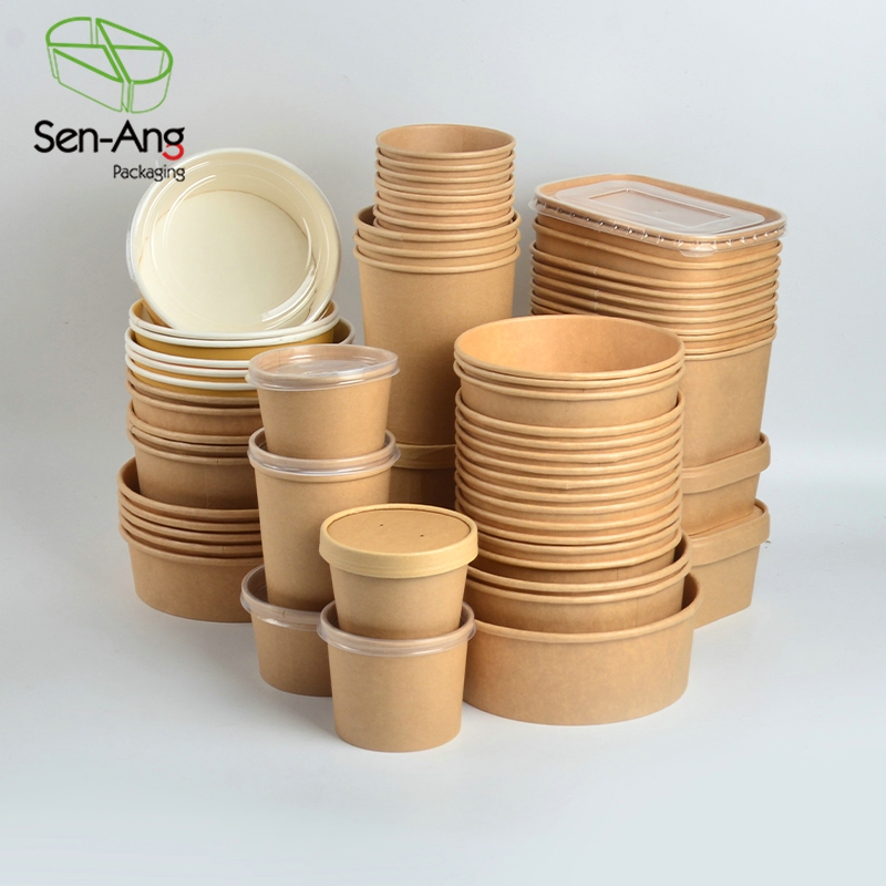 SenAng03 Wholesale Cover Round Dessert Pla Coating Kraft Square Paper Extra Large Salad Bowl With Lid