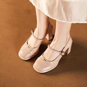 Escarpins Mary Jane en cuir verni à bout rond, talon carré, talon haut, bride en T avec boucle, chaussures tendance - Product Image 4
