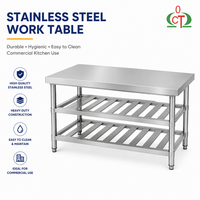 RVS werktafel met lamellenplanken, 3-laags, 304, professionele keukenvoorbereidings-tafel, extra sterk