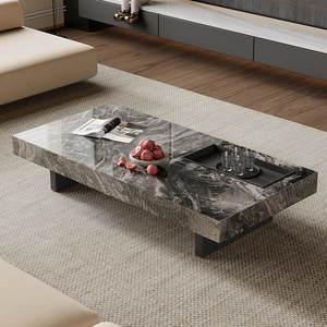 طاولة قهوة مستطيلة عصرية بسيطة من الرخام لعام 2026، فاخرة وخفيفة لغرفة المعيشة والشقق الصغيرة، مناسبة للاستخدام المنزلي ومنخفضة الارتفاع - Product Image 4