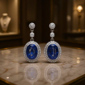 Boucles d'oreilles en diamant bleu E1961, boucles d'oreilles pendantes en argent 925, serti clos, bijoux de luxe pour femmes, bijoux de mariage - Product Image 2