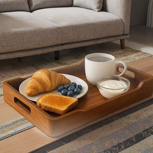 Wood Serving Tray with Handles Tray for Coffee Table <strong>Breakfast</strong> Dinner &amp; <strong>Bar</strong> Rustic Decorative Storage Tray House Warming Gifts - Product Image 5
