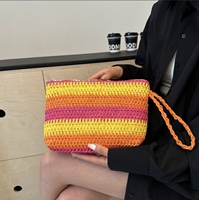 2024 nouveau Design paille tissu personnalisé maquillage cadeau sac coloré grande capacité avec poignée pochette cosmétique pour voyage quotidien