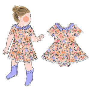 Little Glow Kid New Custom Girls Ruffle Collar Twirl Skirted Romper Snap Buttons Bubble Romper Jumpsuit Piyama Nyaman - Product Image 2