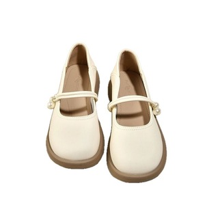 Elegant Beige Faux Leather Flat <b>Sandals</b> With Pearl Decoration Round Toe Buckle Closure All Seasons Women Shoes Drop Shipping - Product Image 2