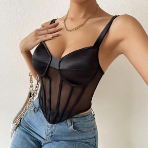 Débardeurs en satin <span class=keywords><strong>transparent</strong></span> à col en V sexy à dos nu à motif d'arêtes de poisson européennes et américaines pour femmes, camisole - Product Image 2