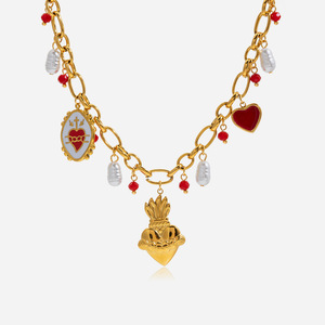 Collar con forma de corazón, cadena de oro, colgante de cristal rojo, joyería para suéter de mujer, regalo, accesorio de moda - Product Image 1
