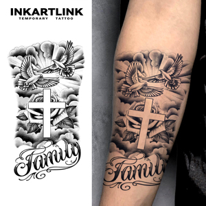 INKARTLINK Pegatina de tatuaje para el cuerpo, tatuaje temporal de papel, diseño de cruz familiar y paloma, resistente al agua, ecológico, de larga duración (15 días), a granel - Product Image 1