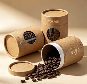 Tube à café en papier kraft écologique avec logo en feuille d'or, boîte cylindrique recyclable pour le stockage des grains de café - Product Image 3