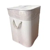 Collapsible White Bamboo Hamper