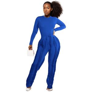 Hot Sale Casual Multicolor Long Sleeve Bodysuit Tassel 2 Piece Pants <b>Set</b> Women Fashion - Product Image 1
