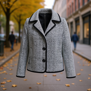 Cappotto da Donna in Misto Lana a Spina di Pesce, Manica Regolare, Vestibilità Classica, Capospalla Autunno Inverno - Product Image 2