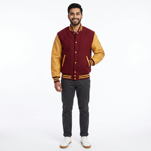 Veste universitaire personnalisée avec logo, manches en cuir, broderie noire, pour couple, style baseball, hiver, pour homme - Product Image 1