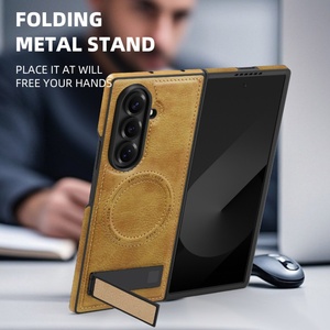 เคสชาร์จแบบไร้สายหนัง PU สำหรับ <span class=keywords><strong>Samsung</strong></span> Galaxy Z Fold 7 6เคสโทรศัพท์มีแม่เหล็กตั้งได้เคสโทรศัพท์ที่ทนทานสำหรับ Flip 7 6 - Product Image 3