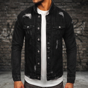 Vestes en jean brodées élégantes pour l'extérieur 2023, 100% coton, hiver, manches longues pour hommes, logo personnalisé sur le devant - Product Image 3