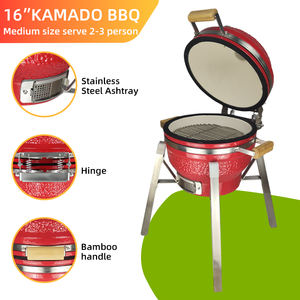 <span class=keywords><strong>Barbecue</strong></span> Kamado et fumoir Kimstone Premium de 16 pouces, finition pierre rouge, avec support en acier inoxydable, thermomètre externe et poignées - Product Image 3